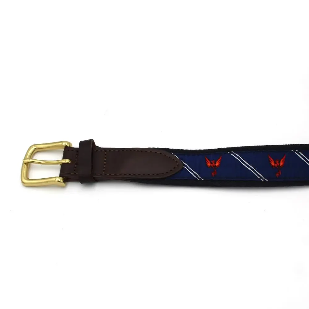 Vineyard Vines Belt Mens 36 Blue Canvas Leather Embroidered Phoenix Bird Preppy